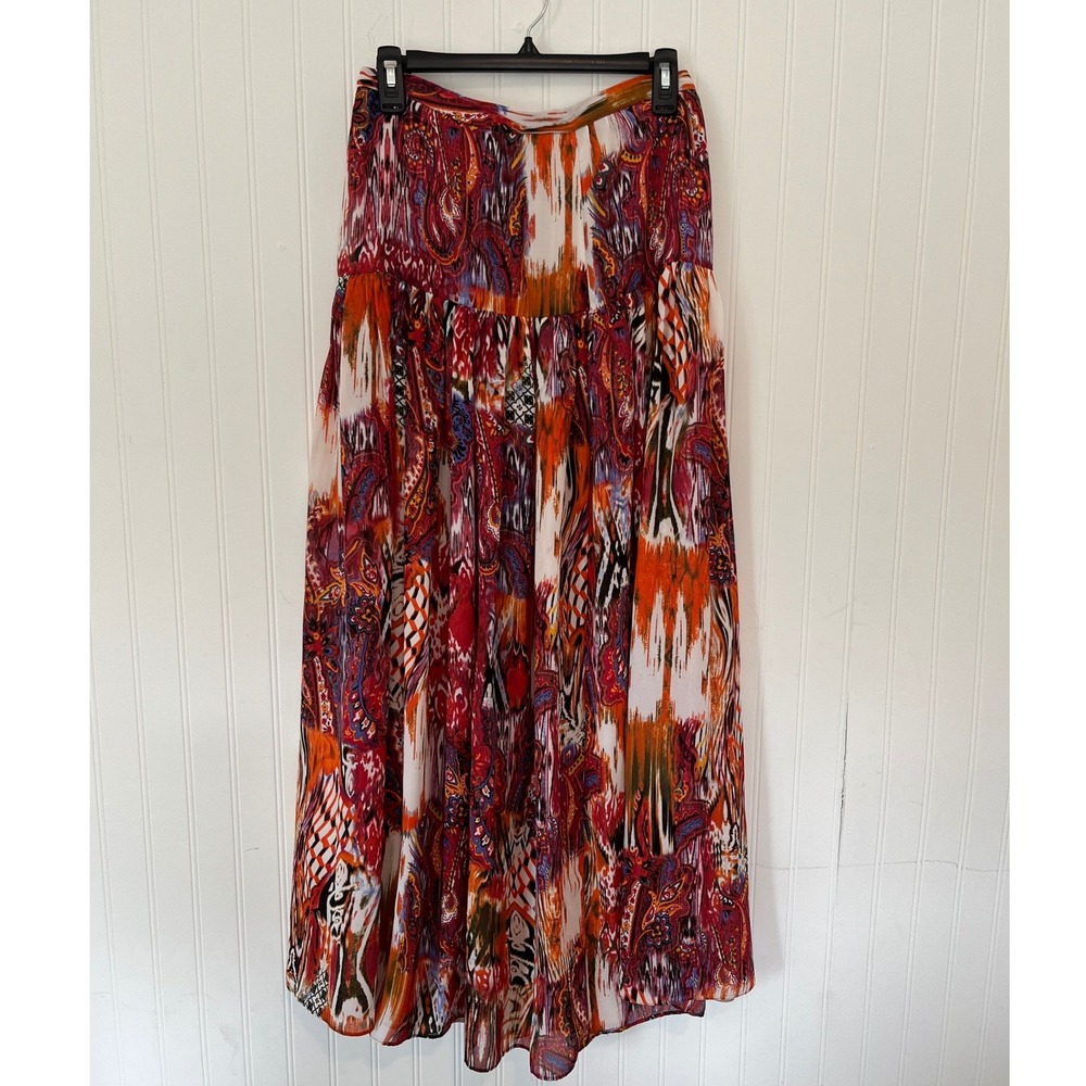 Boston Proper Maxi Skirt Women 4 Multicolor Paisley Ikat Tiered bohemian elegant